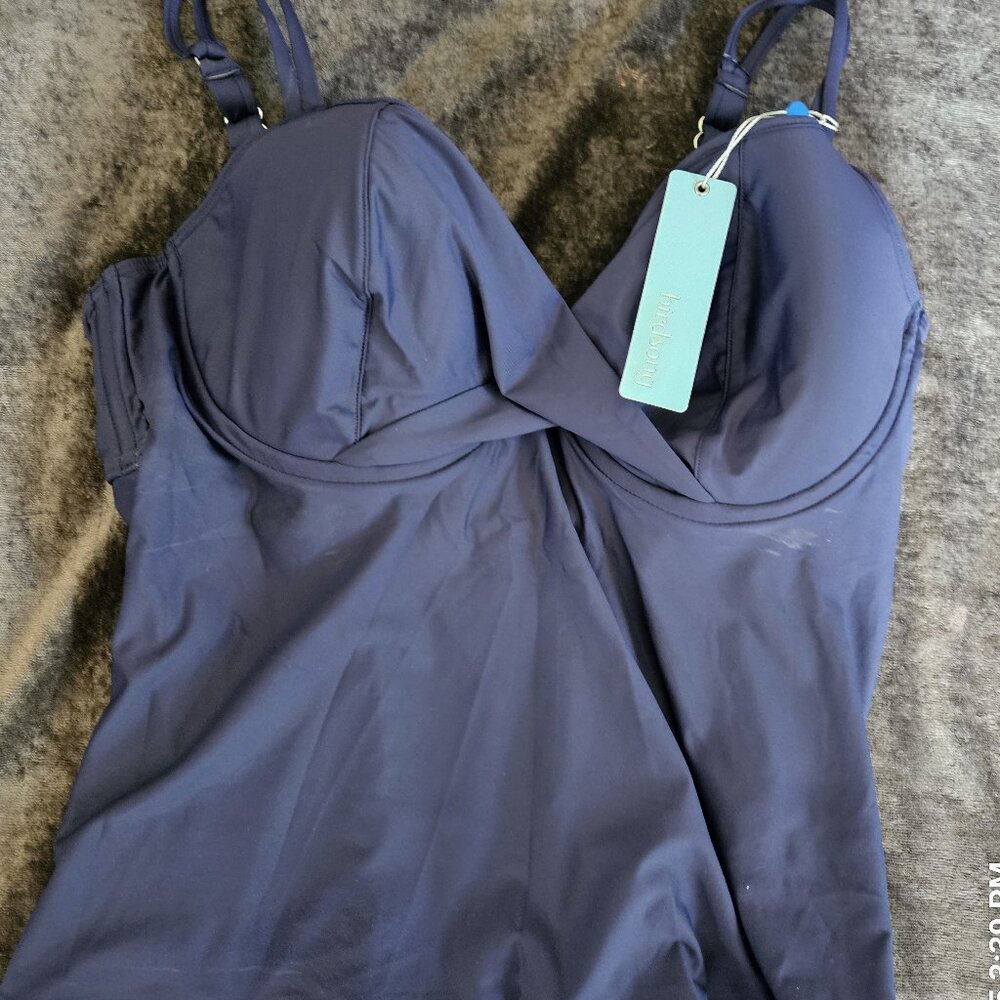 Birdsong underwire wrap tankini top midnight 32H NWT